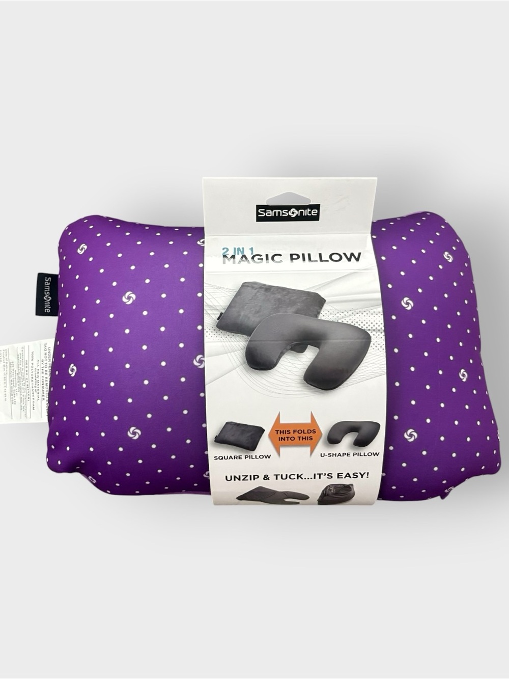 Samsonite Purple 2 in 1 Magic Pillow - Standard / Neck Pillow - NWT